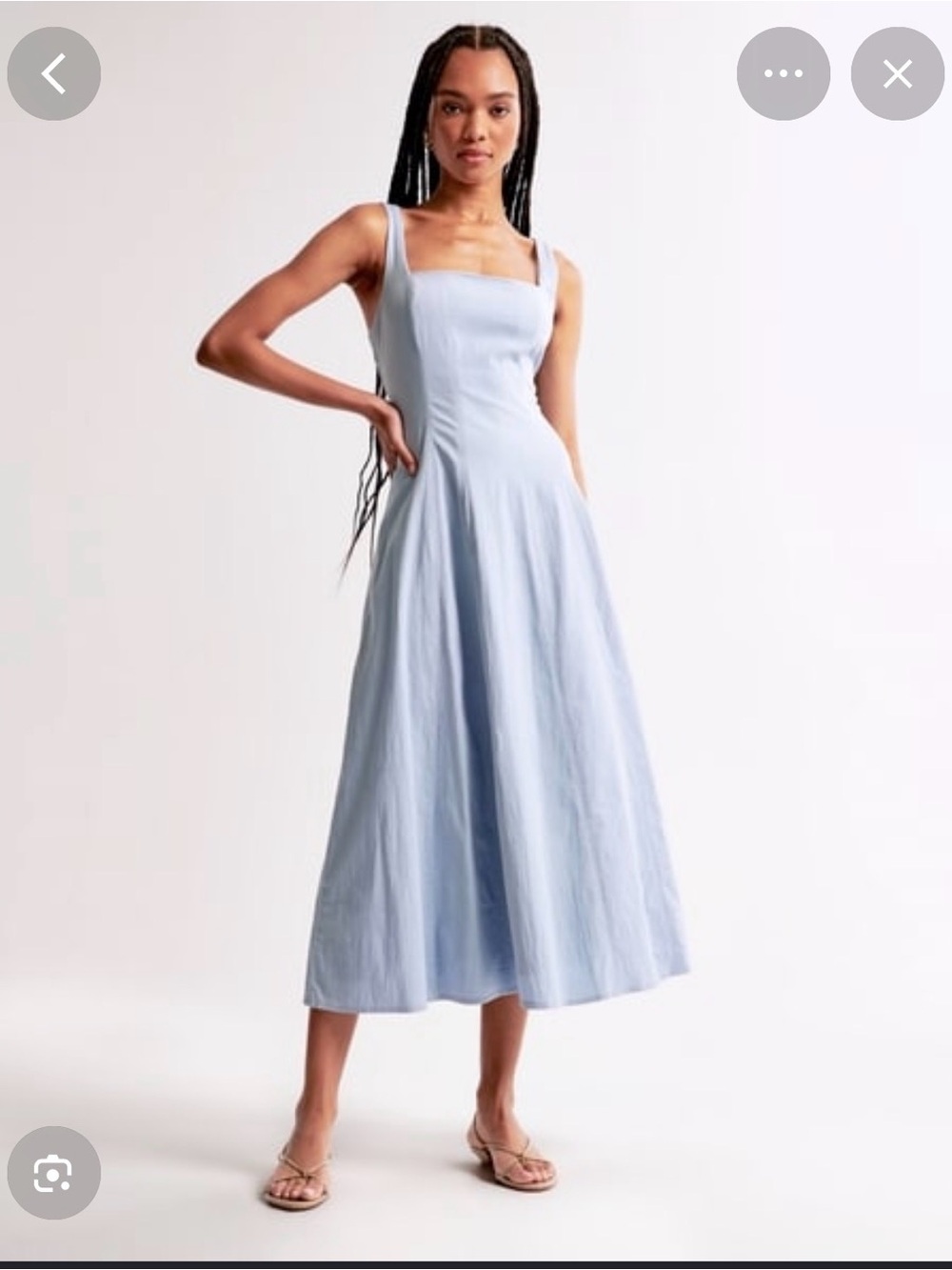Abercrombie & Fitch Light Blue Square-Neck A-Line Midi Dress cotton and pleated!
